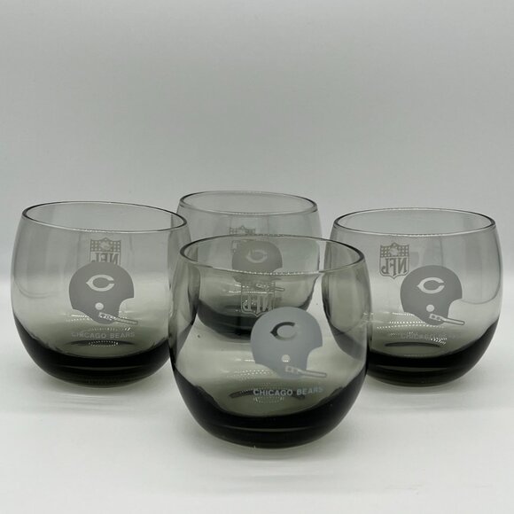 Vintage Chicago Bears Bar Cocktail Smoked Rocks Glasses (set of 4) - 1970s Shell - Picture 7 of 8